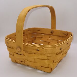 Longaberger Handwoven Wood Square Basket with Hinged Handle 2000 GUC